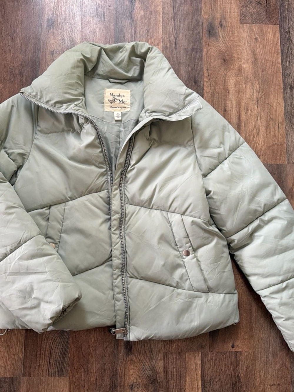 Maralyn & Me Light Sage Quilted Puffer Jacket